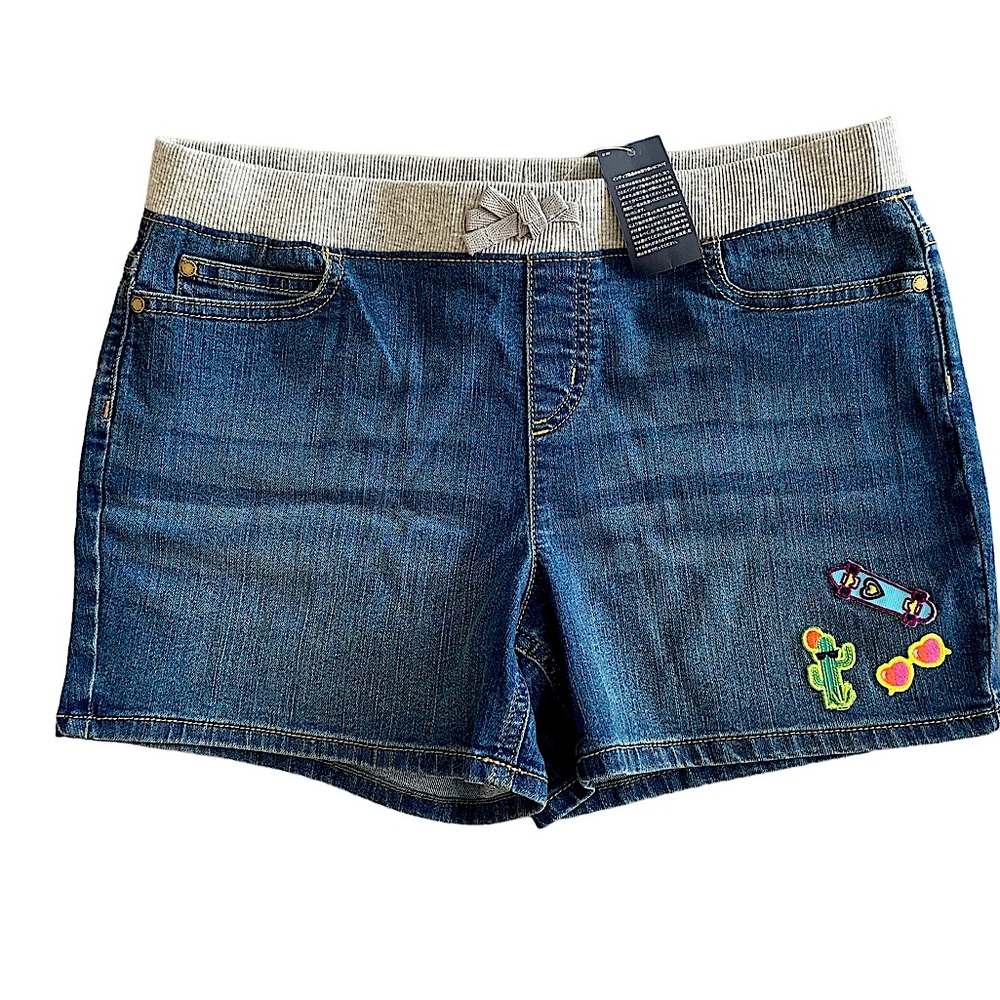 Lands’ End Denim Shorts Girl’s 12 PLUS *Runs Big* Rib Waist Patches